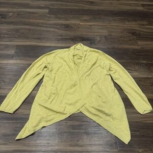 Eileen Fisher Cardigan Sweater Womens Medium Yellow Linen Open Front Pockets